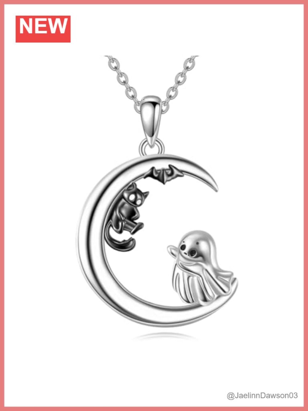 925 Sterling Silver Ghost Bat Coffin Pendant Necklace Halloween Jewelry Gift
